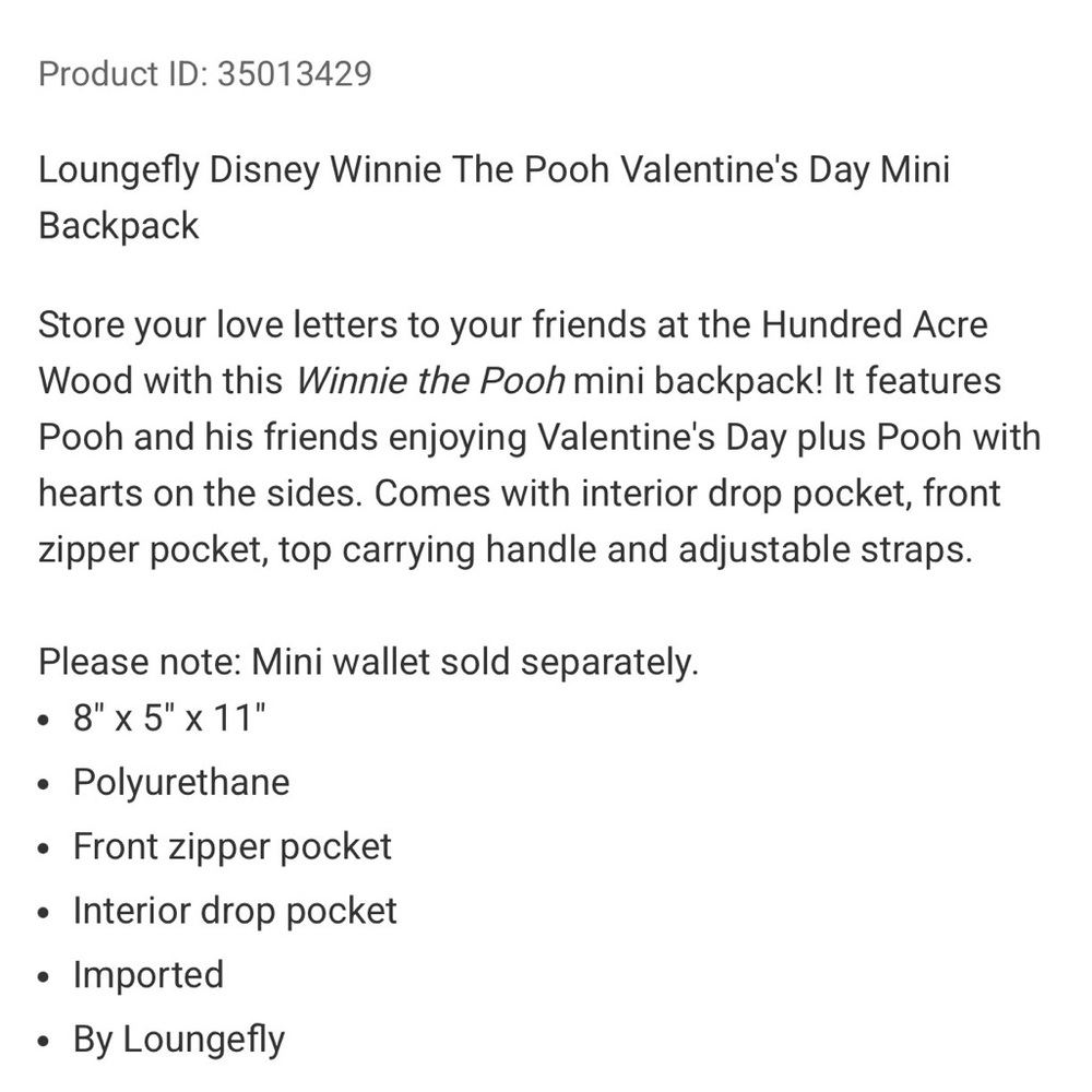 Loungefly Disney Winnie The Pooh Valentine's Day Mini Backpack ONLY - Picture 5 of 7